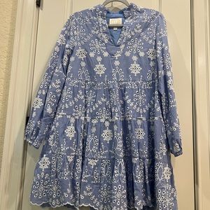 Sail to Sable Size M gorgeous powder blue and eyelet tiered dress. Fits size 4-6